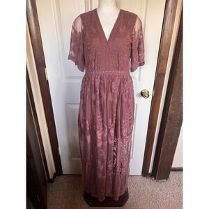 Boho Lace Maxi Dress Coastal Cowgirl Fairy Coquette Cottagecore Western Rodeo